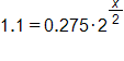 1 point 1 equals, 0 point 2 7 5, times 2 raised to the x over 2 power