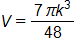 V equals, the fraction with numerator 7 pi times k cubed, and denominator 48