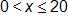 zero is less than x, which is less than or equal to 20