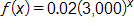f of x equals, 0 point 0 2, times open parenthesis, 3,000, close parenthesis, to the x power