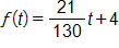 f of t equals, the fraction 21 over 130, end fraction, t plus 4