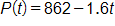 P of t equals, 862 minus 1 point 6 times t