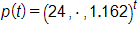 p of t equals, open parenthesis, 24 times 1 point 1 6 2, close parenthesis, raised to the t power