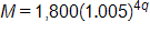 M equals 1,800 times, 1 point 0 0 5, to the power 4 q