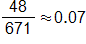48 over 671 is approximately equal to 0 point 0 7