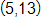 with coordinates 5 comma 13