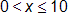zero is less than x, which is less than or equal to 10