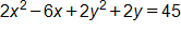2 x squared, minus 6 x, plus 2 y squared, plus 2 y, equals 45