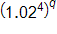open parenthesis, 1 point 0 2 to the fourth power, close parenthesis, raised to the q power