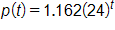 p of t equals, 1 point 1 6 2 times, 24 raised to the t power