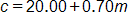 c equals, 20 point 0 0 plus 0 point 7 0 m
