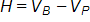 H equals, V sub B, minus V sub P