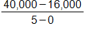 the fraction with numerator 40,000 minus 16,000, and denominator 5 minus 0, end fraction