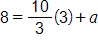 8 equals, the fraction 10 over 3, end fraction, times 3, plus a