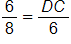 six eighths equals, the fraction D C, over 6