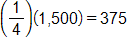 one fourth times 1,500, equals 375