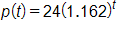 p of t equals, 24 times, 1 point 1 6 2 raised to the t power