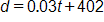 d equals, 0 point 0 3 t plus 402
