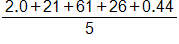 the fraction with numerator 2 point 0, plus 21, plus 61, plus 26, plus 0 point 4 4, and denominator 5