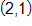 the point with coordinates 2 comma 1