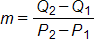 m equals, the fraction with numerator Q sub 2, minus Q sub 1, and denominator P sub 2, minus P sub 1, end fraction