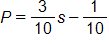 P equals, three tenths s, minus one tenth
