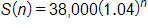 S of n equals, 38,000 times, 1 point 0 4 to the n power