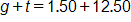 g plus t, equals, 1 point 5 0 plus 12 point 5 0