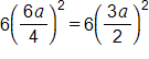 6 times, open parenthesis, the fraction 6 a, over 4, close parenthesis, squared, equals, 6 times, open parenthesis, the fraction 3 a, over 2, close parenthesis, squared