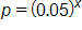 p equals, open parenthesis, 0 point 0 5, close parenthesis, to the x power