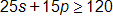 25 s plus 15 p, is greater than or equal to 120