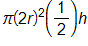 pi times, open parenthesis, 2 r, close parenthesis, squared, times one half h