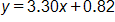 y equals, 3 point 3 0 x plus 0 point 8 2