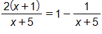the fraction with numerator 2 times, open parenthesis, x plus 1, close parenthesis, and denominator x plus 5, end fraction, equals 1 minus the fraction with numerator 1, and denominator x plus 5, end fraction